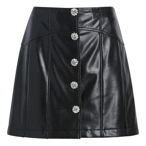 Cinq à Sept Black Mini with Crystal Accents Claudia Button Front A-Line Skirt😍